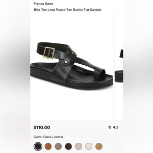 🖤🌞 Franco Sarto Blair Black Leather Footbed Sandals with Gold Buckle